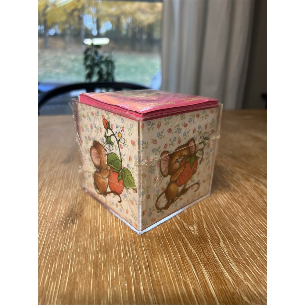 Vtg NOS Strawberry Mouse Memo Cube & Pen Holder Cute Note Scratch Pad 600 Sheets